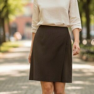 Mark Shale Skirt Super 120’s Wool Faux Wrap Khaki A-Line Made in Italy Sz 16/XL